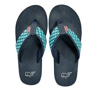 Vineyard Vines Women's Turquoise Whale Print Thong Flip Flops Size 7